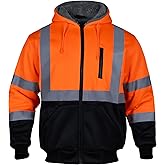 FONIRRA Men‘s Hi Vis Hoodie Reflective ANSI Class 3 Wool Fleece Safety Sweatshirts High Visibility Zipper Jacket
