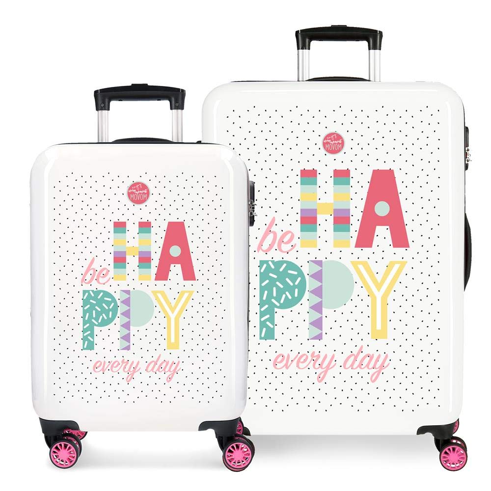 Enso Be Happy Pink Luggage Set 55/68 cm Rigid ABS Combination Lock 104 Litre 4 Double Wheels Hand Luggage