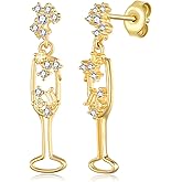 Wine Glass Earrings 925 Sterling Silver Champagne Wine Glass Earrings for Women Champagne Jewelry Gifts for Birthday Wedding