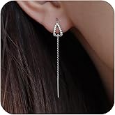 Threader Earrings Gold Chain Earrings Dangle Earrings for Women Silver Long Tassel Drop Earrings Rhinestone Threader Earrings for Wedding Birthday Jewelry