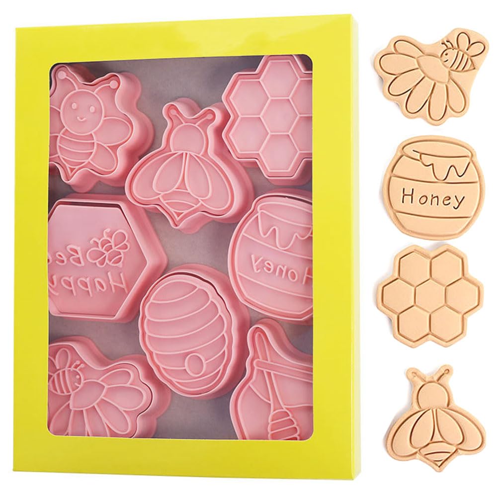 8 PCs Bee Cookie Cutter Set Bee Festival Theme Cookie Cutters Plastic Cookie Cutters Cartoon Fun Biscuit Moulds for Snack DIY Baking Biscuit Supplies (Bee/8Pcs)