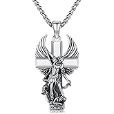 Hagkew 925 Sterling Silver Patron Saint Necklace Amulet Protection Pendant Religion Jewelry for Men Women With Stainless Steel Chain and Gifts Box