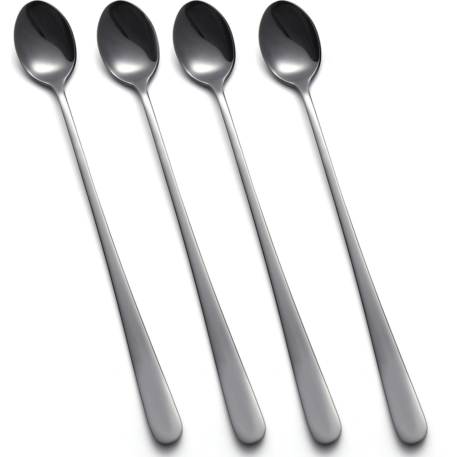 tiokin Latte Spoons, Set of 4 Long Handle Spoons, Stainless Steel Coffee Spoons Tea Spoon Ideal for Latte Coffee, Espresso, Hot Chocolate, Hot Drinks, Dessert & Ice Cream Sundae - 9inch(Black)