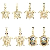 Beebeecraft 1 Box 8Pcs Turtle Charms for Bracelets, Cubic Zirconia 18K Gold Plated Brass 4 Styles Turtle Charms Ocean Animal Tortoise Beach for Summer Theme DIY Jewelry Necklace Earring Keychain