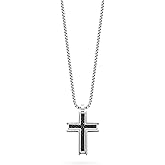 Mondo Cattolico Stainless Steel Cross Pendant with Black Zirconia – Made in Italy, Blessed by the Pope, Elegant Christian Necklace with Chain
