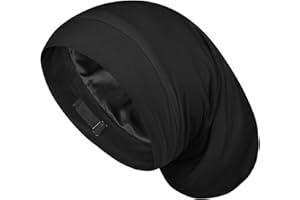 FITTIA Large Satin Bonnet for Men Sleeping: Loc Cap Dreadlocks for Curly Braids Wave, Silky for Frizzy Hair Smooth, Adjustable No Slip Black