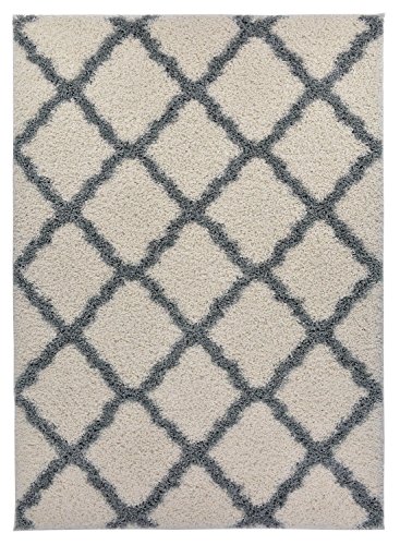 Trellis Ivory (Off-white) Grey Shag Area Rug Rugs Shaggy Collection (Ivory (Off-white), 5'x7')