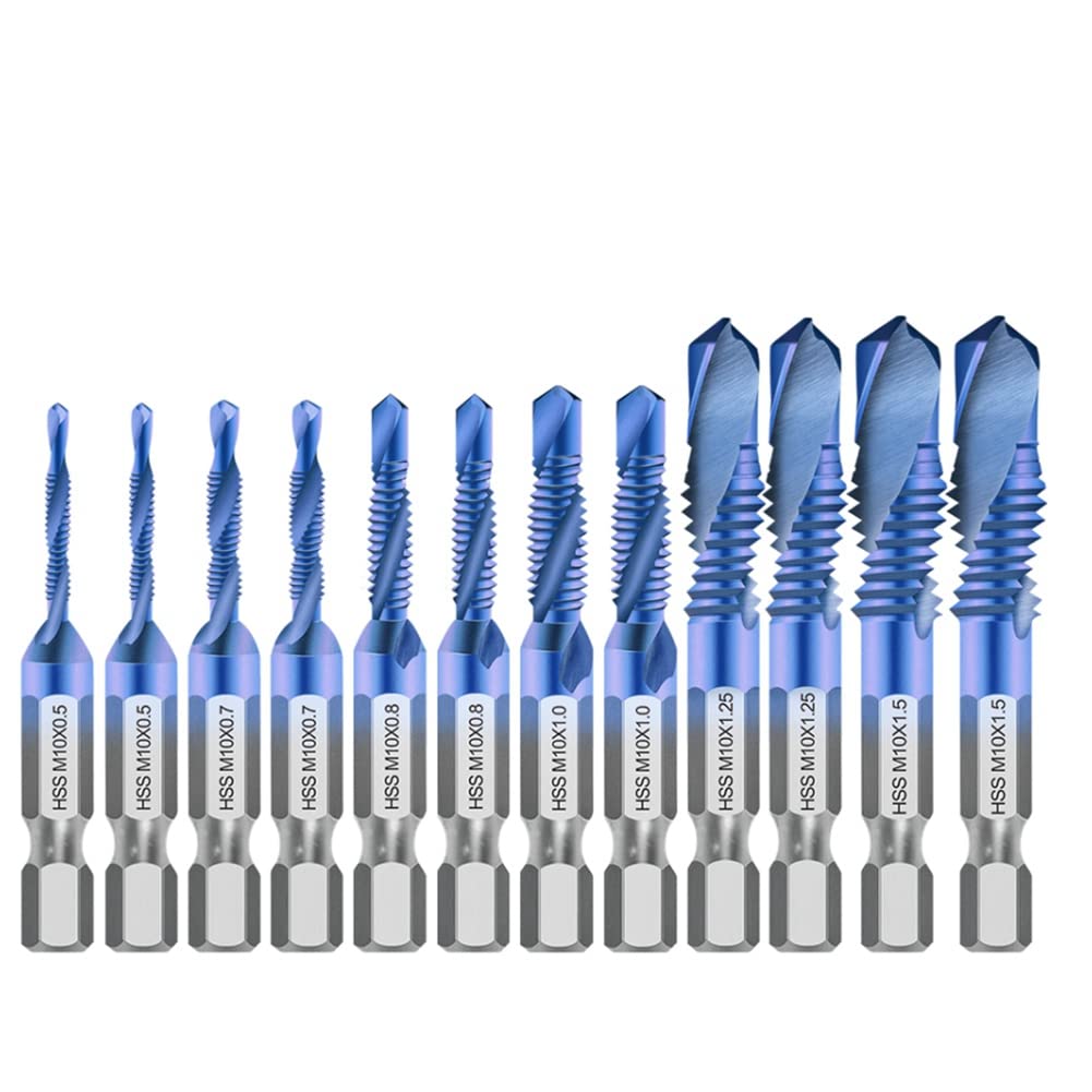 Tokiudeeir Hex Screw Thread Metric Tap Drill Bits Screw Machine HSS Compound Drill Hand Tools for Metal Steel Wood Plastic,12