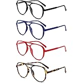 MMOWW 4 Pack Oversized Aviator Reading Glasses for Women Men Retro Double Bridge Pilot Style Blue Light Blocking Readers