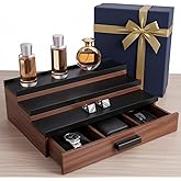 Cologne Organizer for Men – Black Wood Cologne Stand with Drawer & Storage, 3 Tier Perfume Display Holder for Bedroom, Office, Bathroom – Ideal Gift for Men, Father, Husband