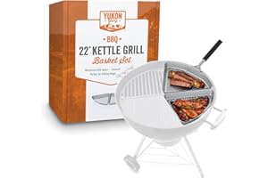 Yukon Glory™ BBQ Grill Basket for Kettle Grills - The Kettle Grill Accessories for Outdoor Grill Set Includes 2 stainless steel grilling baskets & Clip-On Handle Designed for 22" Kettle Grill Models - a Perfect Fish Grill Basket & Grill Vegetable Basket