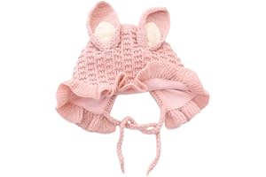 ifundom Knitted Warm Yarn Hat Bunny Ears, Pink Winter Cap for 6 Months to 3 Years, Accessories Ear