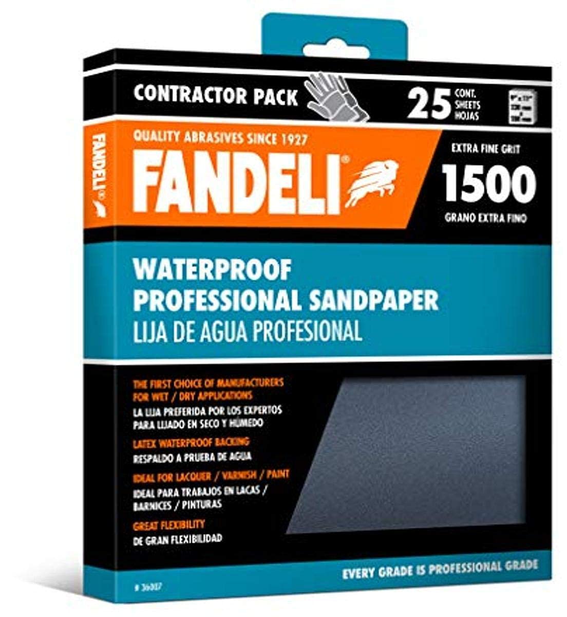 Fandeli Sandpaper, Waterproof 1500 Grit, 9"x11", 25 Sheets, 36007, 9" by 11"