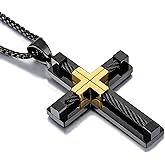 YL Men's Cross Necklace 316L Stainless Steel Large Jesus Christ Pendant Jewelry Rolo Chain for 24″