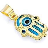 14k REAL Yellow Gold Evil Eye Hamsa Heart Charm Pendant - 8 Different Design Available