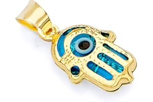 THE WORLD JEWELRY CENTER 14k REAL Yellow Gold Evil Eye Hamsa Heart Charm Pendant - 8 Different Design Available