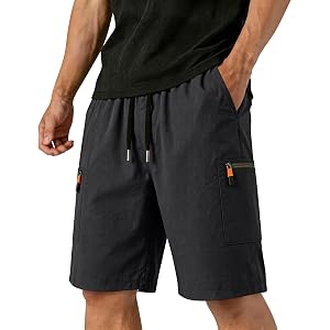 HYYGOCCTV Men's Outdoor Cargo Shorts Elastic Drawstring Waist Shorts with Zipper Pockets & Contrast Zipper Pulls