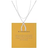 LIU JUN WishBone Necklace For Women, 14K Gold Plated Stack Two Layer Chain Make A Wish And Put On Your Good Luck Cubic Zirconia Inspirational Jewelry Gift