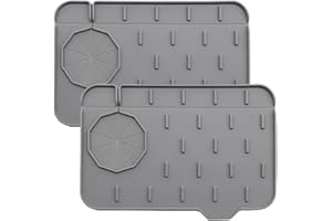 Kitchen Faucet Splash Guard, 2PCS Dual Side Silicone Faucet Mat, Self-Draining Foldable Sink Protector for Bathroom