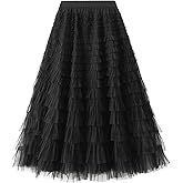 Flygo Tulle Skirts for Girls Long Tutu Skirt A Line Layered Ruffle Tiered Mesh Maxi Skirt Petticoat 5-14 Years