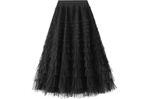 Flygo Tulle Skirts for Girls Long Tutu Skirt A Line Layered Ruffle Tiered Mesh Maxi Skirt Petticoat 5-14 Years