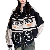 Varsity Jacket for Women Patchwork Long Sleeve Racing Bomber Letterman Jackets Color Block Y2k Vintage Streetwear