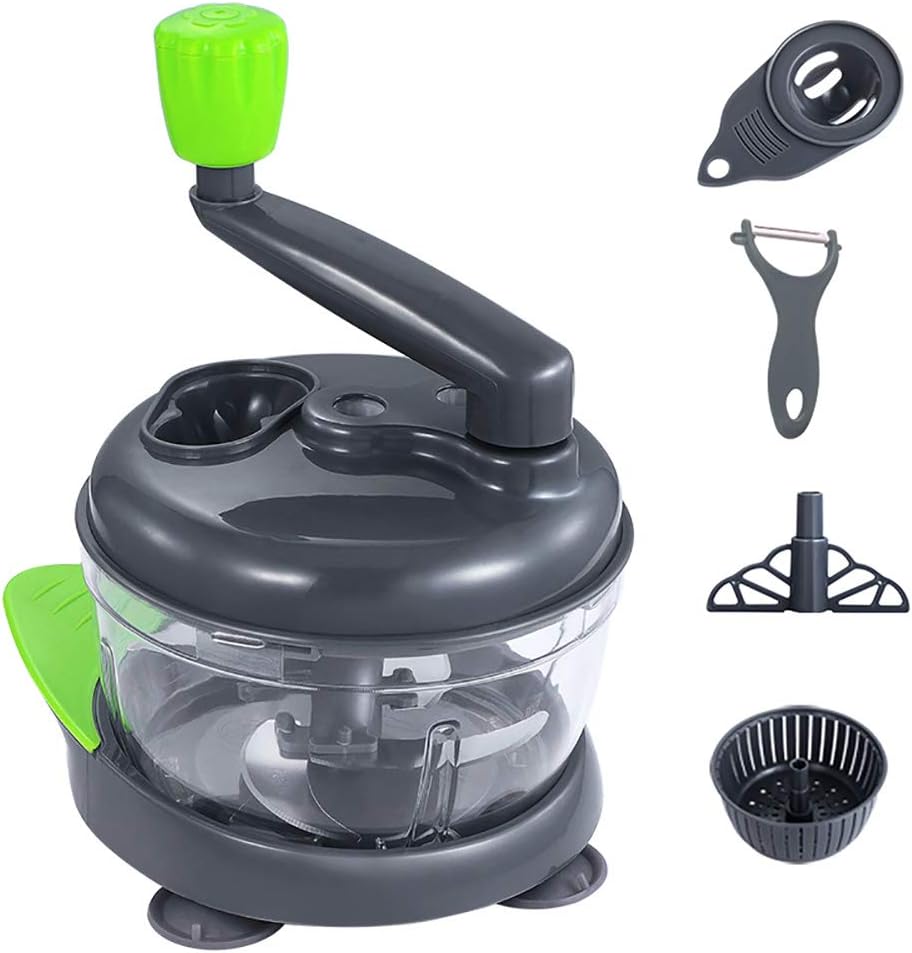 Manual Vegetable Chopper With Drain Basket Not Basic Slips,5 In 1 Food Chopper Processor Mincer,vegetable Cutter Grinder Peeler Kitchen Gray