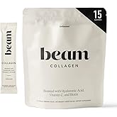 Beam Collagen Powder, Collagen for Women, Collagen with Hyaluronic Acid, Collagen Peptides Type 1 and 3, with Biotin, Grass Fed Bovine, Third-Party Tested, Best for Coffee, Vitamin C, 15 Servings