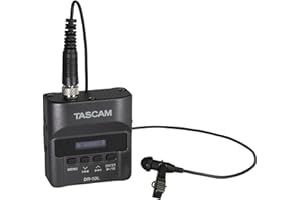 TASCAM Micro Portable Digital Audio Recorder with Lavalier Microphone, AV recording, interview recording 24-Bit/48 kHz BWAV File Format, Black (DR-10L)