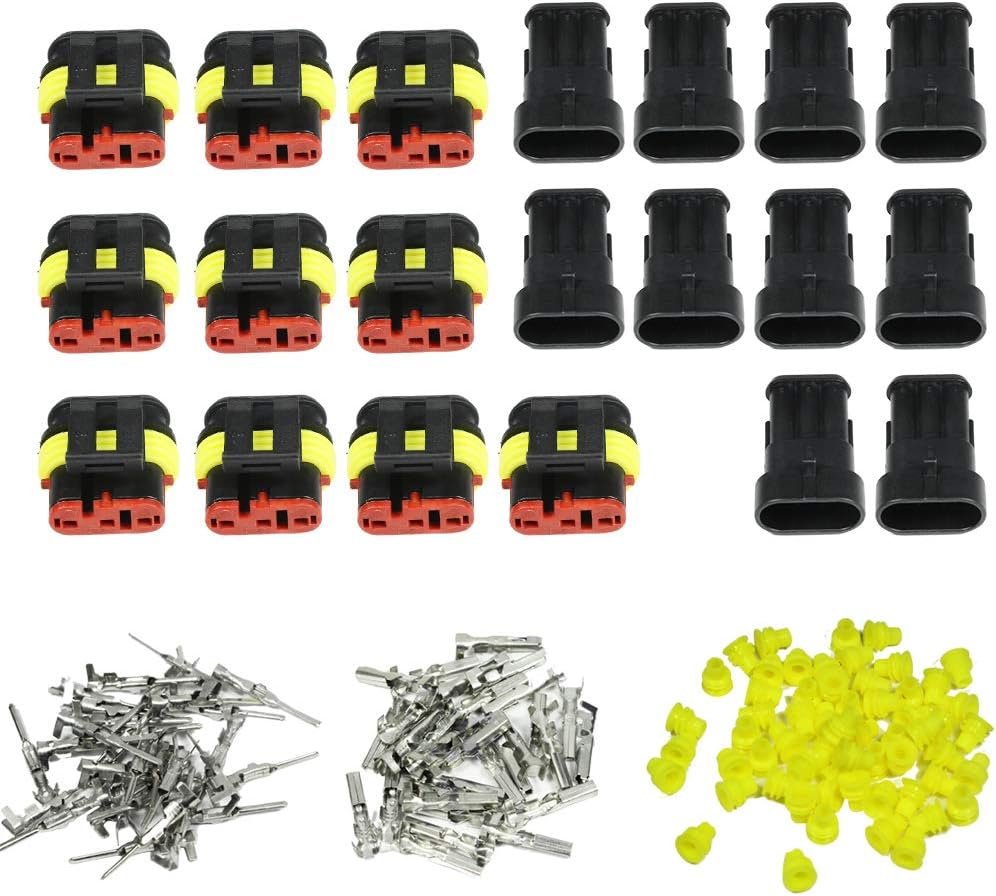 YUNPICAR 10 Kit 3 Pin Way Waterproof Electrical Connector Pigtail 1.5mm Series Terminals Heat Shrink (10kit 3pin)