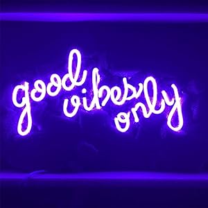 LiQi Good Vibes ONLY Purple Neon Sign (13" x7.5" Large)Real Glass Acrylic Panel Handmade for Home Bedroom Pub Hotel Beach Recreational Game Room Decor