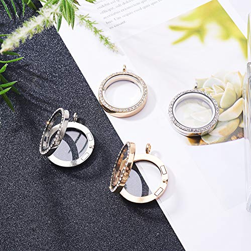 WANDIC Rhinestone Photo Charm, 4 Pcs Round Crystal Photo Pendant Bridal Wedding Bouquet Charms Memory Locket for 2 Pictures