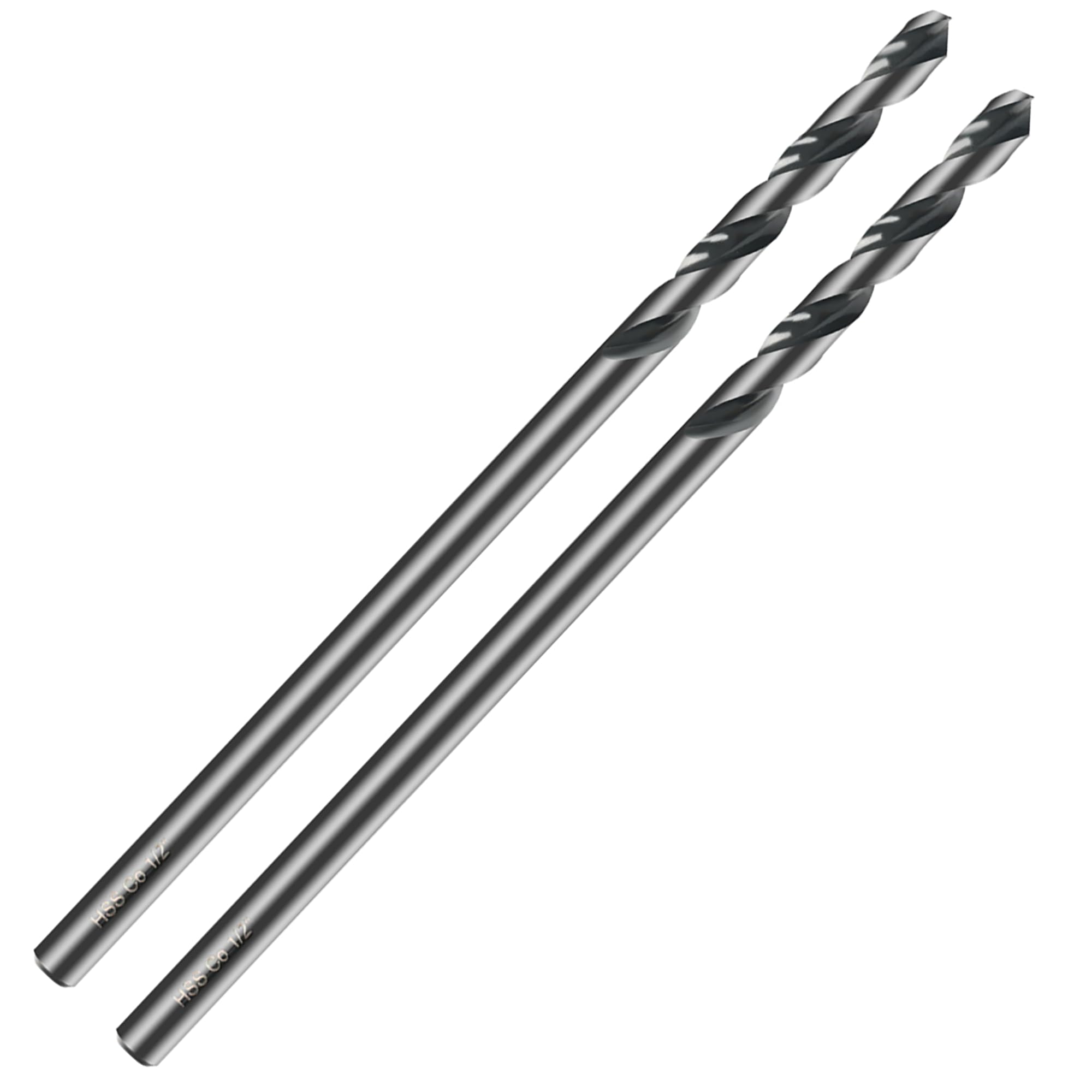 Photo 1 of 1/2 Inch x 12 Inch Aircraft Drill Bit (Professional Grade 2 Pack) Extra Long Black Oxide Cobalt Extension Bit - Perfect for Drilling into Sheet Metal, Stainless, Aluminum, Wood, & Copper