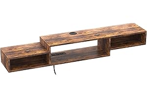 FABATO 59" Floating TV Stand with Power Outlet Wall Mounted Media Console Cabinet Shelf Under TV for Cable Box Audio Video Rustic Brown