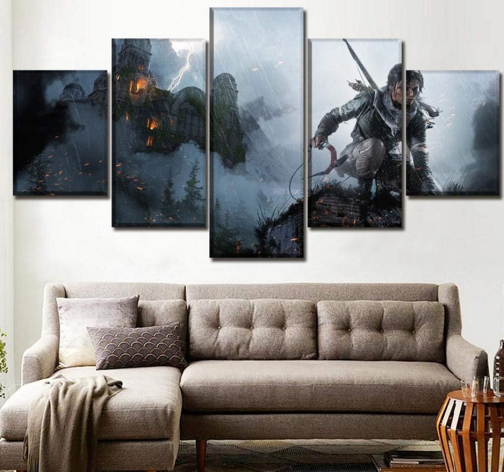 HNFSCLUB Modular Canvas Print Picture Living Room Home Decor 5 Piece Poster Rise of The Tomb Raider Posters Wall Art No Frame(1mX2m)