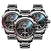 Readeel Sports Men Watch Stainless Steel Quartz Men Watch LED Dual Display Watch, Red