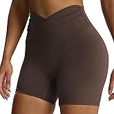 Aoxjox Venus Workout Biker Shorts for Women Cross-Waist Tummy Control High Waisted Hidden Scrunch Yoga Short 5"/6"/7"