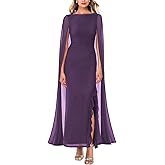 Lrady Women's Formal Evening Gowns High Split Ruffle Wedding Guest Cape Sleeve Cocktail Party Maxi Dresses