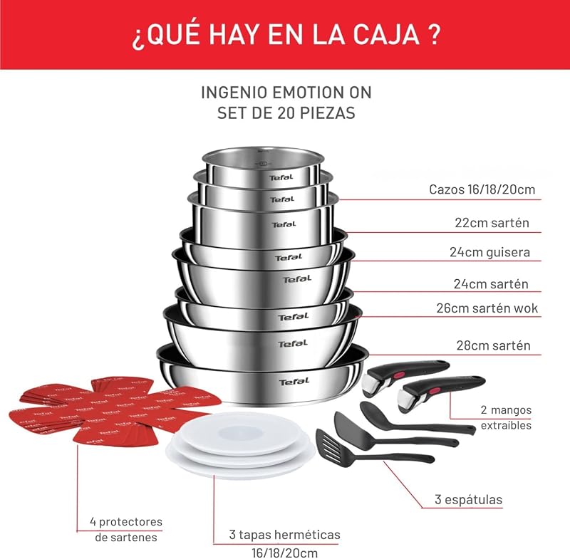 Ingenio Emotion - Juego de 8 Piezas + 12 Accesorios, Acero inoxidable
