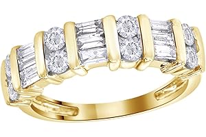 AFFY 1 Carat (ctw) 14k White Gold Round & Baguette Diamond Ladies Anniversary Wedding Ring Band 1 CTTW