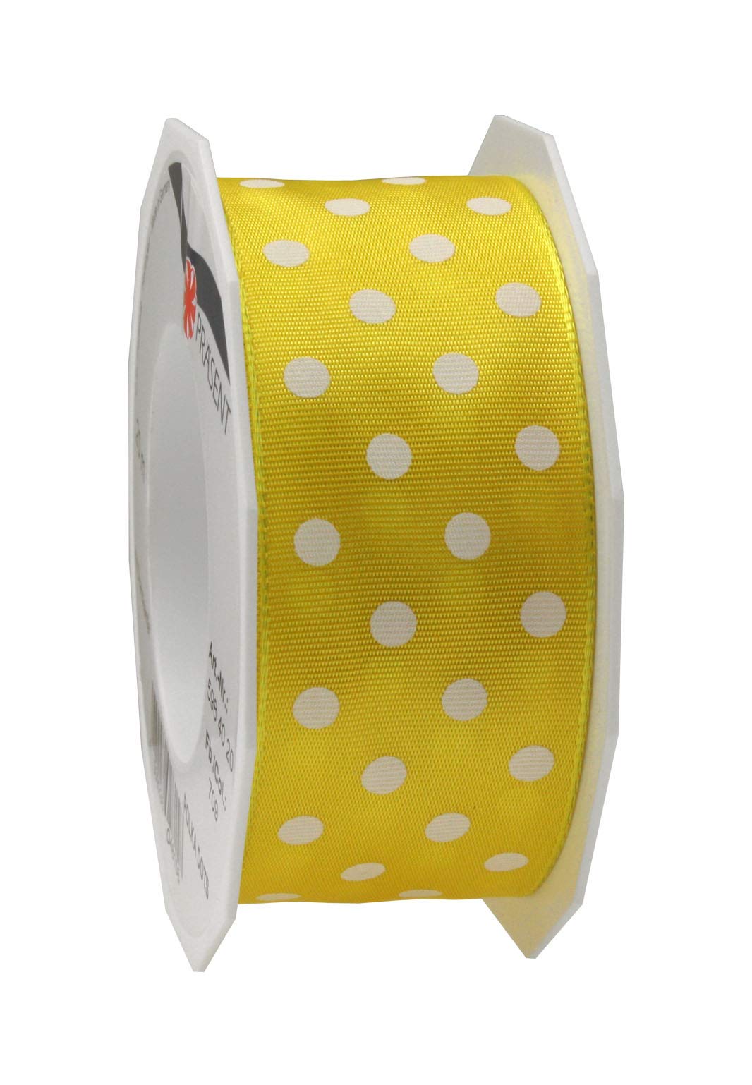 Präsent - Polka Dots Wired & Printed Ribbon Yellow 40 mm Width, 20 m Length