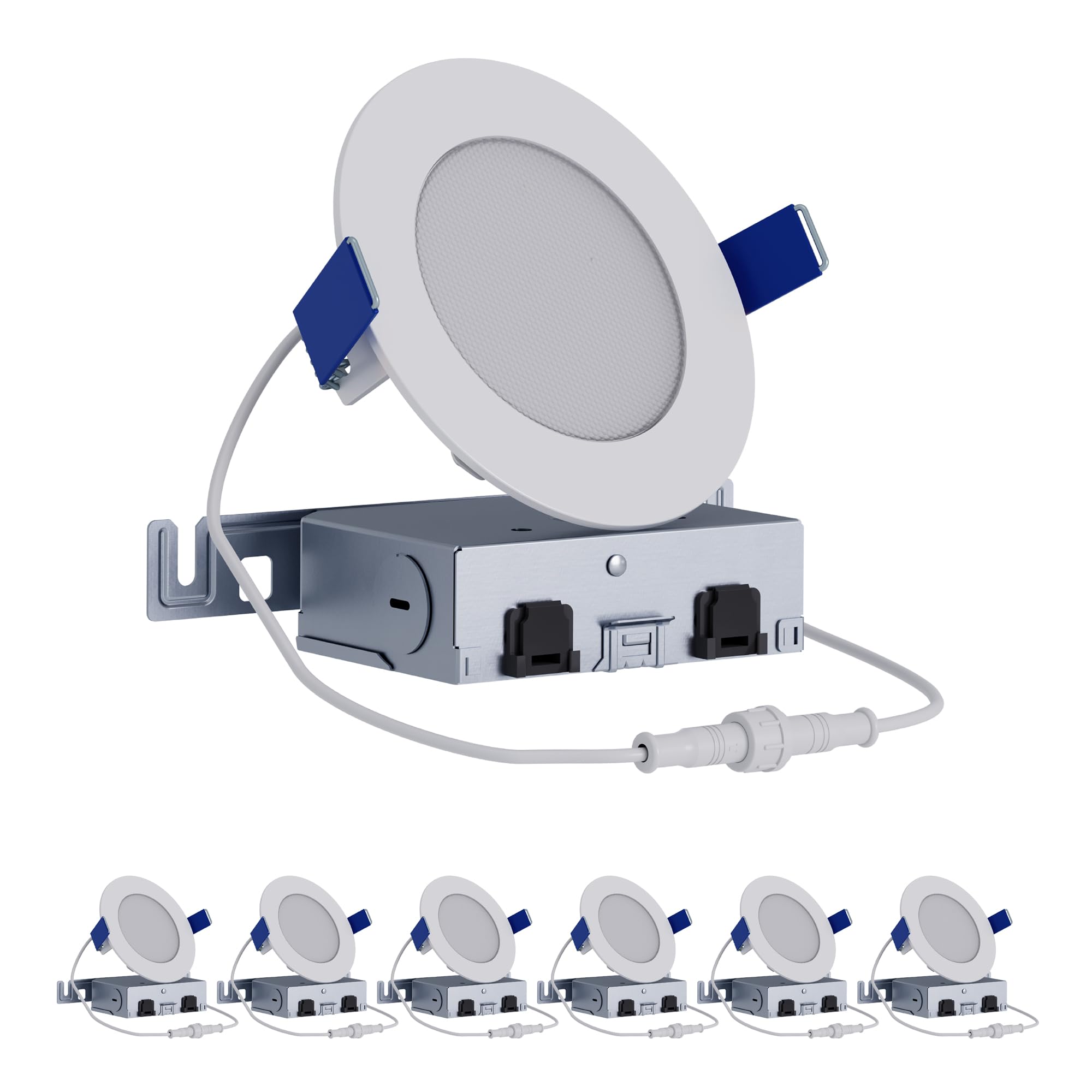 HALO 4 inch LED Recessed Ceiling Light 6-Pack Canless Dimmable with Selectable Lumens and Selectable Color Temperature 2700K-5000K Indoor Outdoor Wet Location Airtight Ultra Slim HLB4LSFS5-6PK Image