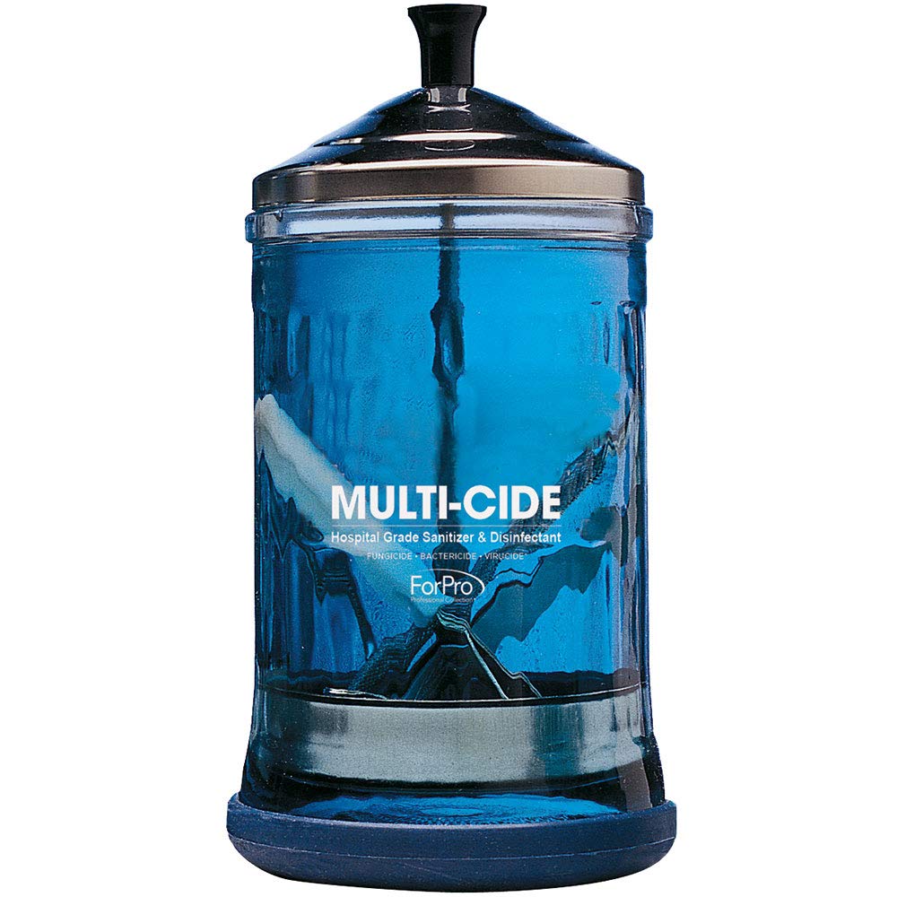 ForPro Professional Collection Multi-Cide Midsize Disinfecting Jar - Disinfectant Glass Jar for Manicure & Spa Implements - 21 Ounces, 8” H x 4.25” W, Blue : Beauty