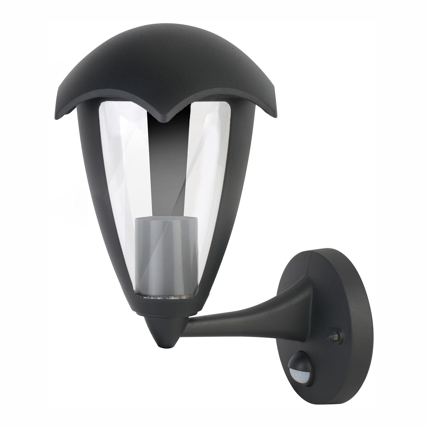 sanlumia Outdoor Wall Security Lantern Light, Matt Black Die-cast Aluminum, PIR Motion Sensor, IP54 Waterproof, Exterior Lighting Main Powered, Front Door, Porch, Garden(Require 1 E27 Bulb, Excluded)