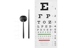 QFGasre Snellen Eye Chart Wall Chart Eye Exam Charts for Eyes Exams with Fixing Sticker Eyes Occluder and Pointer for Doctor's Office School Home