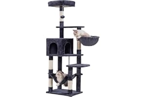 Hey-brother Cat Tree with Large Hammock, Multi-Level Cat Tower for Indoor Cats, Cat Condo with Sisal-Covered Scratching Posts and Top Perch, Smoky Gray MPJ050G