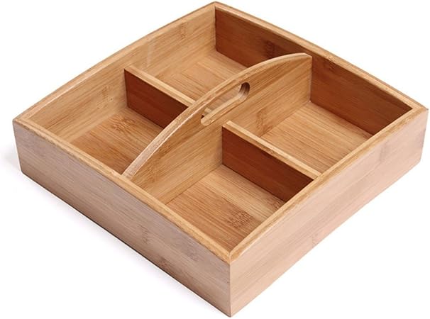Caja organizadora de madera para comida, con asa y 4 compartimentos: Amazon.es: Hogar