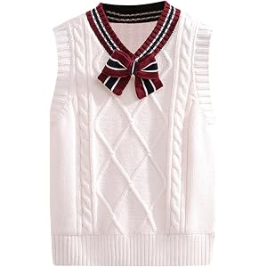 Boys Sweater Vest Teens V-Neck Sleeveless Knit School Uniform Kids Pullover with Bow