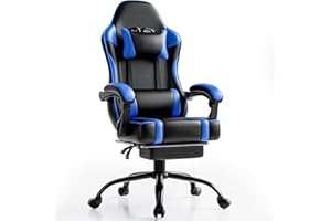 Ergonomic Gaming Chair with Footrest, PU Leather Video Game Chairs for Adults, Executive Office Gamer Chair, Comfortable Comp
