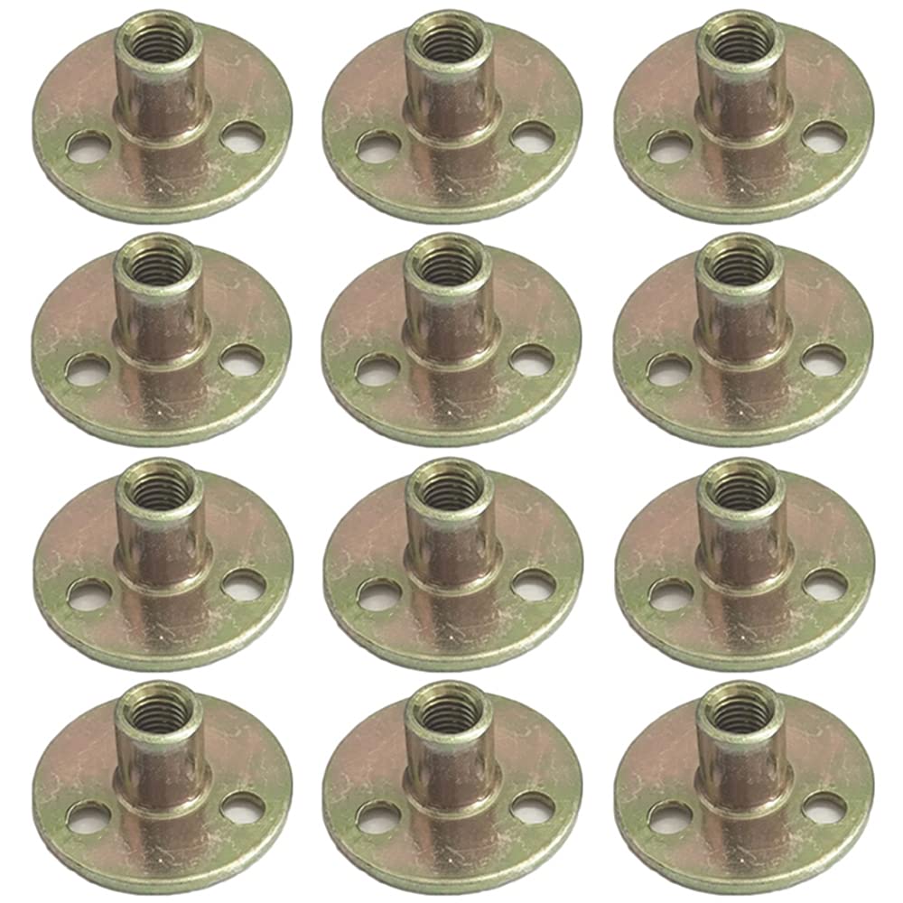 12 Pcs M8 Flange Nuts Female Thread Carbon Steel T-Nuts Brad Hole Tee Nuts for Fixing Connection Furniture